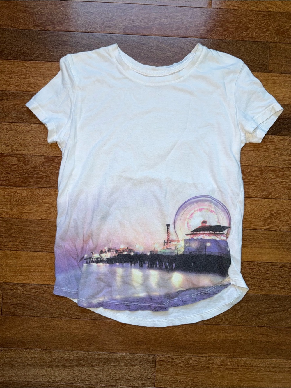 Old Navy White Short Sleeve Tee with Purple Pier Graphic